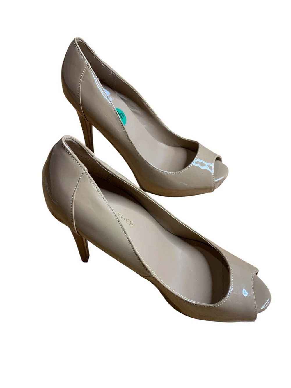 Marc Fisher Nude Patent Peep-Toe Platform Pumps - Size 7.5